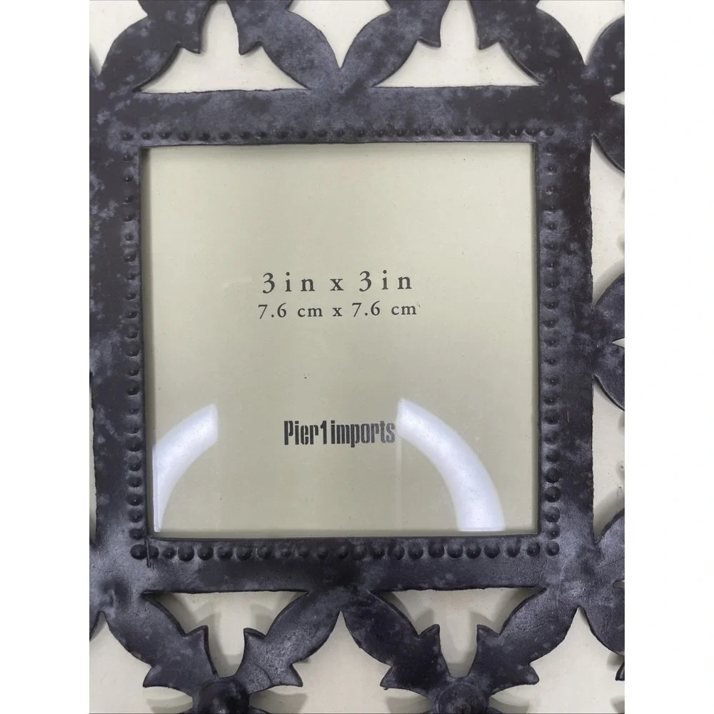 PIER 1 IMPORTS Metal Floral Scroll Square‎ Picture Frame 3x3 Black NEW Boho